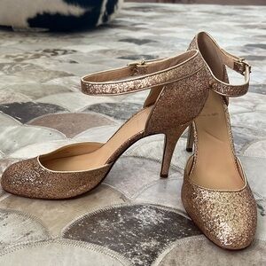 NEW J Crew Gold Glitter Mary Jane Leather Heels Size 9.5